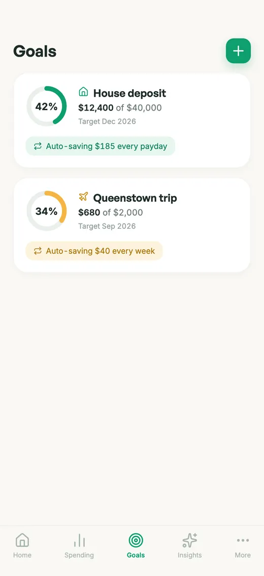 Saving that happens on its own screen in the Spendle app
