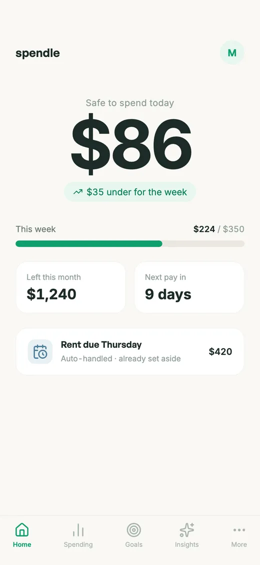 The one number that matters screen in the Spendle app