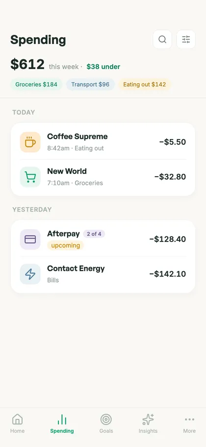 A breakdown of spending by category with merchant logos in the Spendle app