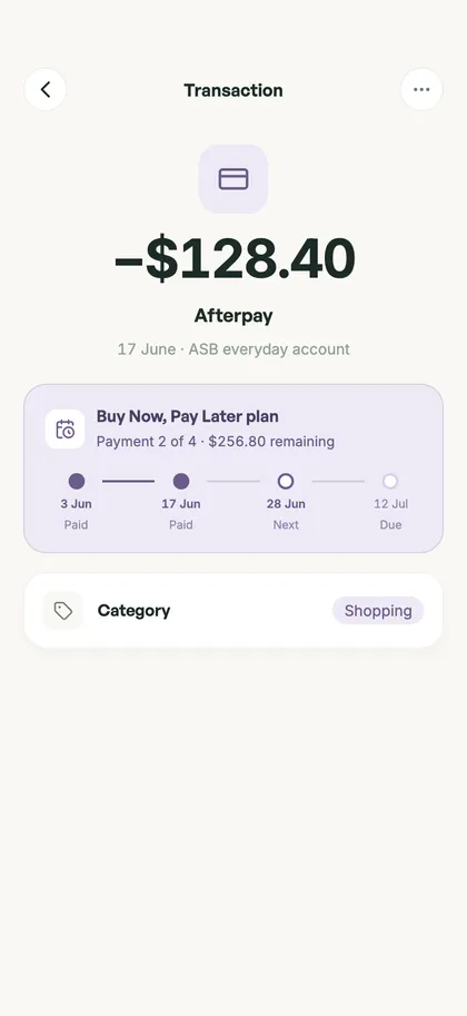 A list of detected subscriptions and Buy Now Pay Later payments in the Spendle app